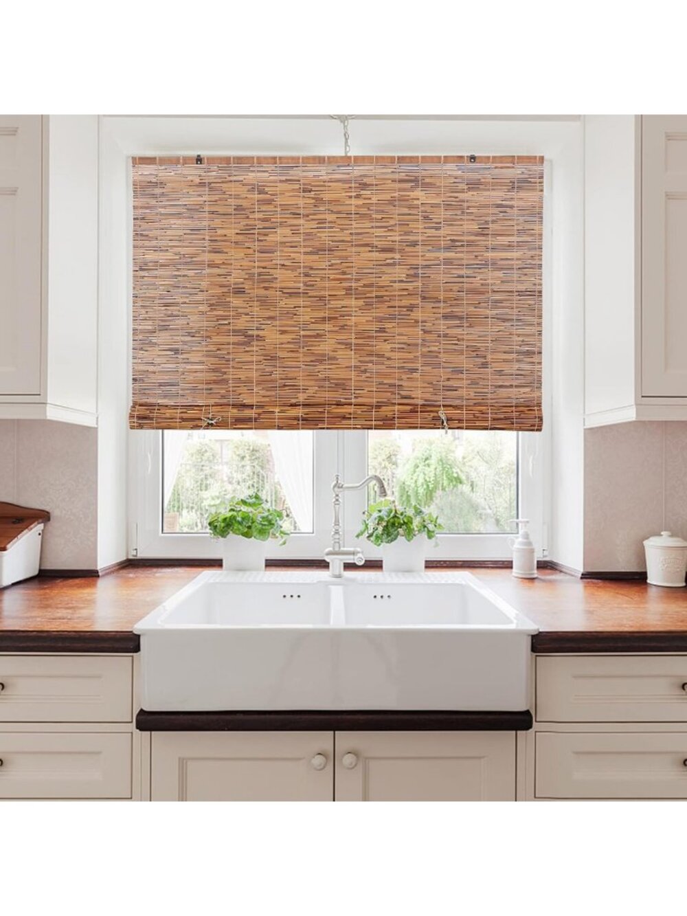 Light-Filtering Cord-Free Bamboo Roll-Up Blinds for Windows, 48"x72", Coffee